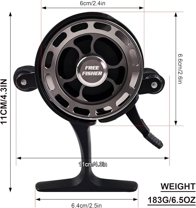 Ice Fishing Reels 3.2:1 Gear Ratio Ultra Smooth 3+1Ball Bearings Strength CNC-machined Aluminum Inline Ice Fishing Reel with Left/Right Hand Retrieve