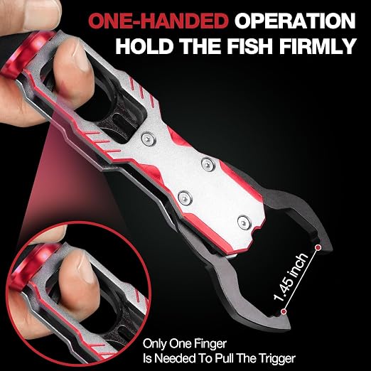 Ghosthorn 11" Aluminum Alloy Fish Lip Gripper with Scale - 40lbs Saltwater Fishing Grabber Tool, 360° Swivel Non-Slip Handle, Corrosion-Resistant Fish Holder for Caught Fish, Fish Control Tackle