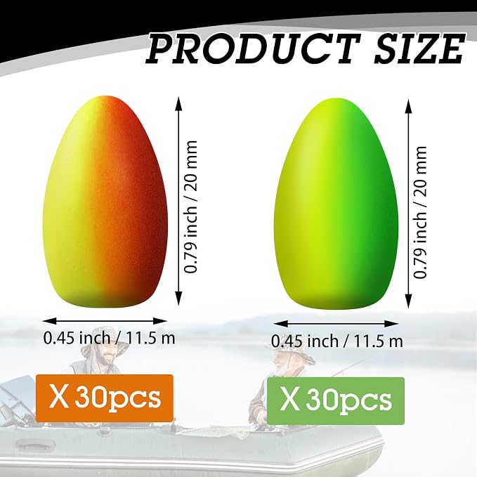 Skylety 60 Pieces Foam Floats Bullet Fishing Foam Snell Floats Pompano Rigs Oval Fly Fishing Strike Indicators for Trout Catfish Walleye