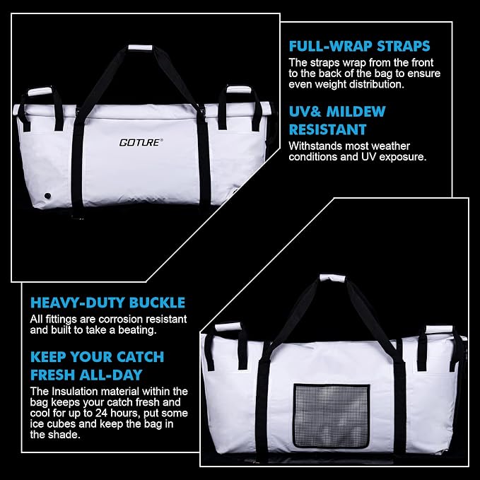 Goture Insulated Fish Cooler Bag,Travel Insulated Cooler Bag,Monster Leakproof Fish Kill Bag, Portable Small/Medium/Large Cooler Bag for Outdoor Travel Camp Beach Picnic with Drain Plug