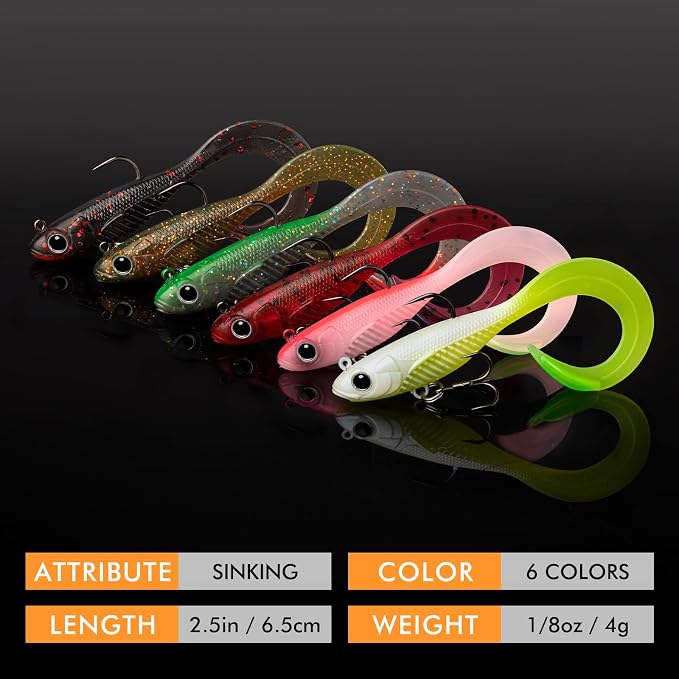 TRUSCEND Duramax Pre-Rigged Fishing Lures with BKK Jig Hooks, 10X Tear-Resistant TPE Soft Swimbaits for Bass Striper Trout Crappie Walleye Grouper, Lifelike Fishing Baits for Saltwater and Freshwater