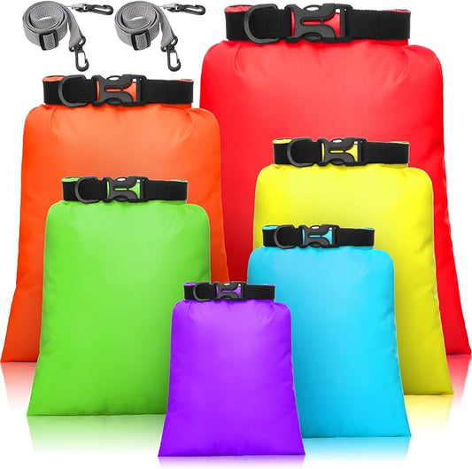 Shappy 6/12 Pcs Waterproof Dry Bags, Lightweight Outdoor Waterproof Dry Stuff Sacks 15/8/5/4/3/2 L and Long Adjustable Shoulder Strap for Kayaking Rafting Boating Hiking Camping