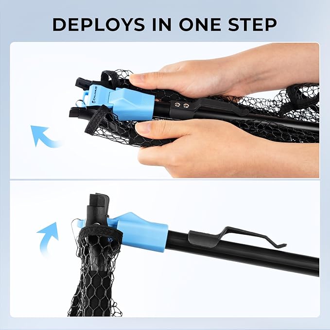Calamus Triangle Fishing Net, Foldable, Lightweight & Strong Landing Net with Non-Slip Elastomer Handle, Built-in Elastic Lanyard and Belt Clip, Fishing Gear - Gift for Men