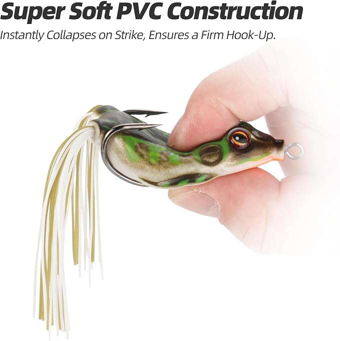 Soft Frog Lures, Topwater Swimbaits for Bass Fishing, Realistic PVC Design, Weedless Hooks, Perfect for Freshwater & Saltwater, Effective Fishing Lures for Pike & Snakehead