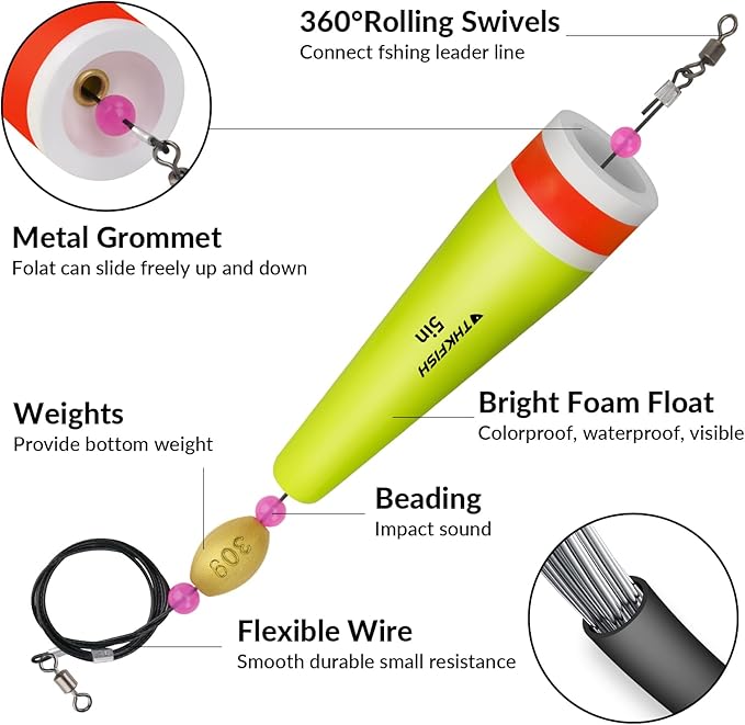 THKFISH Fishing Floats Bobbers Fishing Popping Cork Trout Float Rig Weighted Popping Floats Cork Trout Floats for Fishing Saltwater 4PCS
