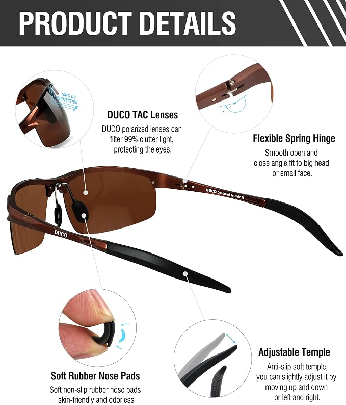 DUCO Mens Sports Polarized Sunglasses UV Protection Sunglasses for Men 8177s