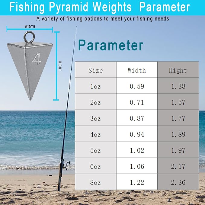 Pyramid Sinkers for Surf & Saltwater Fishing Weights - Durable Lead Fishing Sinkers, 1oz,2oz,3oz,4oz,5oz,6oz,8oz, Assortment Packs.