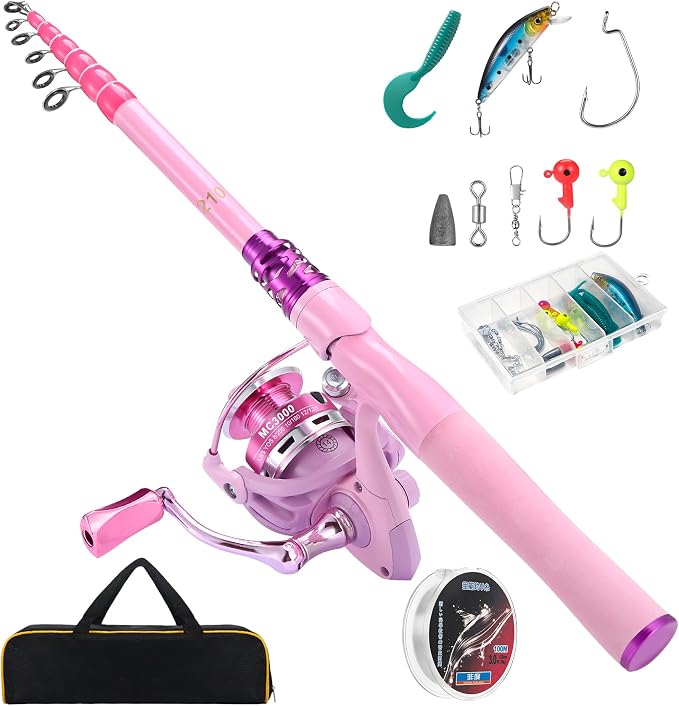 Carbon Fiber Fishing Rod and Reel Combos, Portable Telescopic Fishing Pole with Spinning Reel, Travel Bag for Saltwater Freshwater