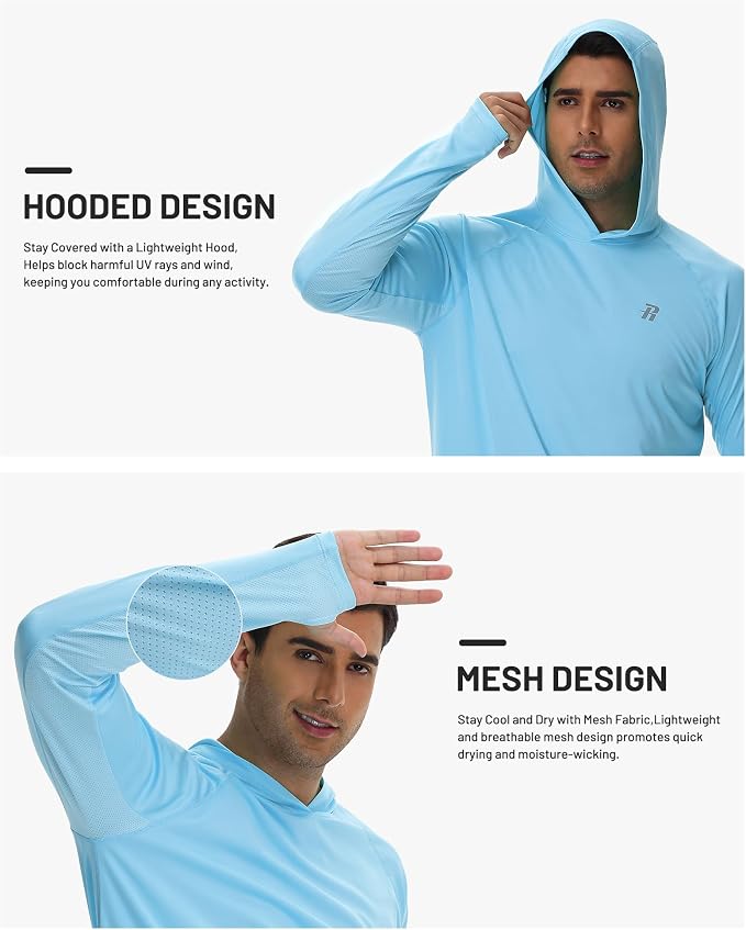 Runhit UPF 50+ Fishing Shirts for Men Long Sleeve Sun Protection Hoodie Lightweight Outdoor Workout Hiking Running Rash Guard