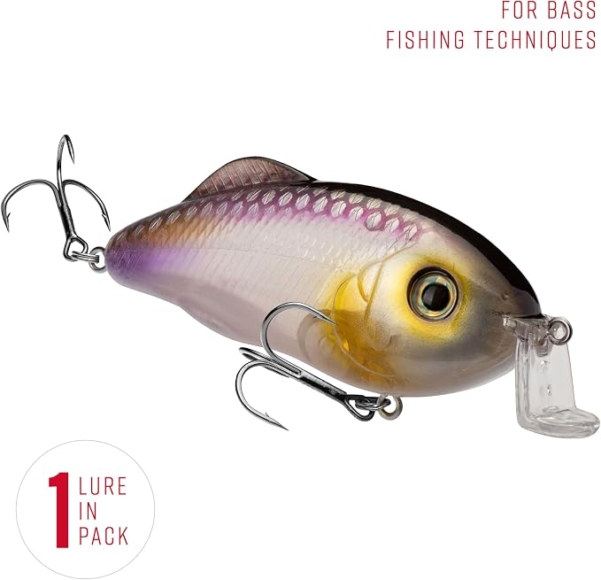 Strike King Hybrid Hunter Shallow Jr. Fishing Lure, Shallow Diving Crankbait, 90-Degree Bill, 3D Eyes, Loud Rattle, Dives 1 to 3-Feet,Size 4 & 6 Treble Hooks