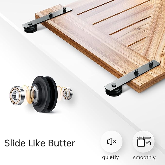EaseLife 5.5FT Bypass Double Sliding Barn Door Hardware Kit,Single Track, Slide Smoothly Quietly, Easy Install， (5.5FT Track Kit for Double 38" Wide Door)