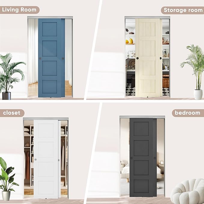 JUBEST 5FT/60 Heavy Duty Bypass Door Hardware with Soft Close Mechanism, Sliding Closet Door Hardware Set for 2 Door System, Smoothly and Quietly, Fit Door Thickness 1 3/8" or 1 3/4", Easy to Install