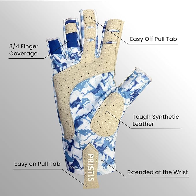 Pristis UPF 50+ Fishing Fingerless Gloves, UV Protection Breathable Half-Finger Sun Gloves for Men Women Boys Kayaking
