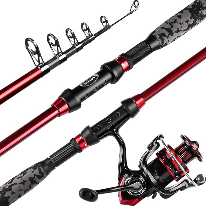 Ghosthorn Fishing Rod and Reel Combo Collapsible Fishing Pole Telescopic Fishing Rod Combo Travel Portable Fishing Set Carbon Fiber with Carrier Bag for Saltwater Freshwater