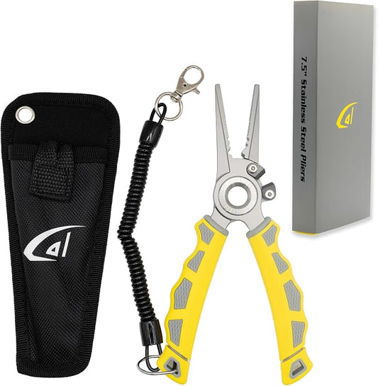 danco 7.5 Inch Fishing Pliers, 17-4 Stainless Steel, Tungsten Carbide Cutters, Saltwater Resistant Fishing Tool, Non-Slip Handles, Fresh/Saltwater Fishing Pliers