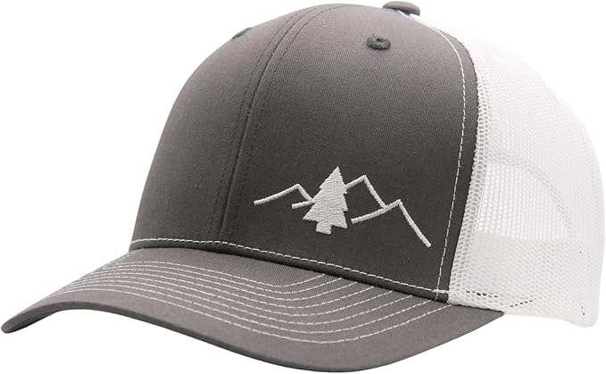 LINDO Trucker Hat [ Great Outdoors Design ] for Men and Women: Mid Profile Cap with Breathable Mesh Back and Adjustable Snap