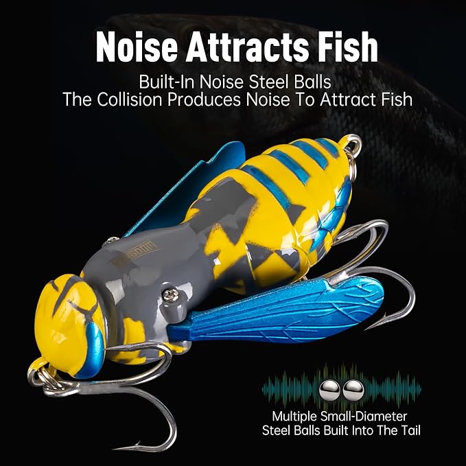 Kingdom Wasp Craw Bait Insect Bionic Floating Fishing Lures Swimbaits Hard Artificial Baits Lure for Freshwater and Saltwater Bass Carp Pike Walleye Fishing ABS Material Carbon Steel Three Book Hook