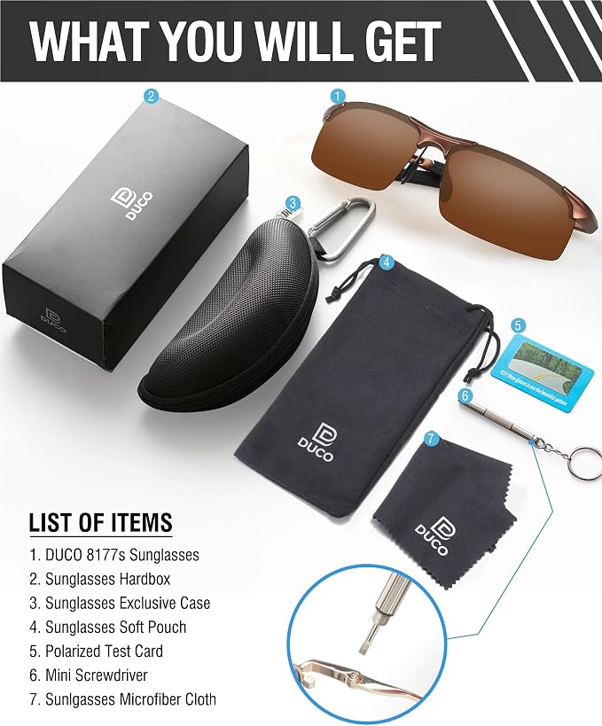 DUCO Mens Sports Polarized Sunglasses UV Protection Sunglasses for Men 8177s