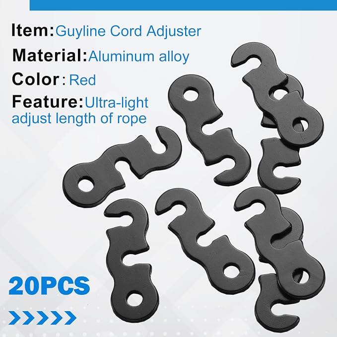 SATINIOR 20 Pieces Guyline Tensioner Aluminum Alloy Tent Cord Paracord Tensioner Guy Line Rope Adjusters Cord Tighteners for Outdoor Tent Camping Hiking Accessories