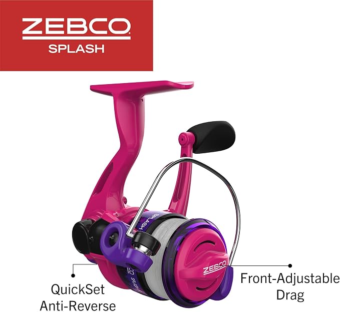 Zebco Splash Junior Spinning Reel and Fishing Rod Combo, 4-Foot 2-Piece Fishing Pole, Changeable Right- or Left-Hand Retrieve, Pre-Spooled with 6-Pound Zebco Line