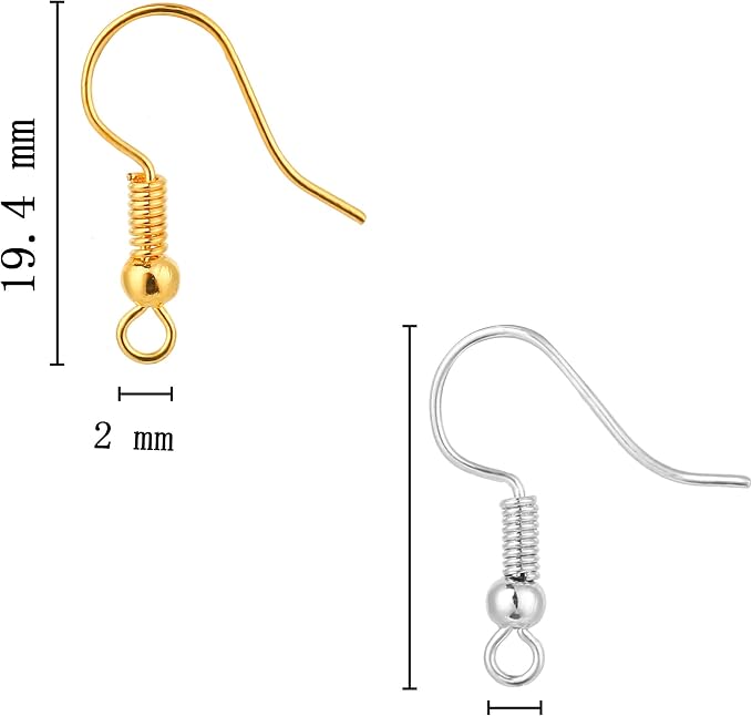 Bylion 400 Pieces Stainless Steel Earring Hooks, Fish Hooks Ear Wires French Wire Hooks, Coil and Ball Style Nickel-Free Ear Wires for Jewelry Making, Colors with Silver and Gold