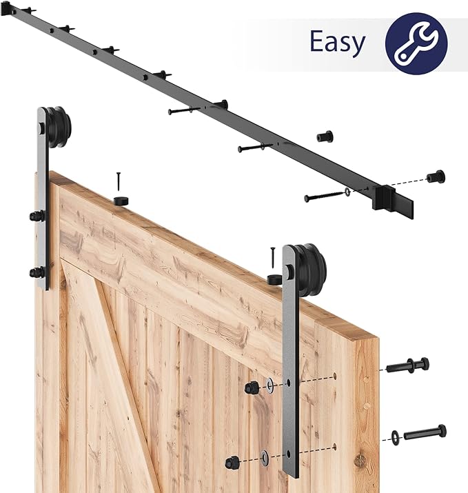 SMARTSTANDARD 12ft Barn Door Hardware Kit - Heavy Duty Sturdy, Quiet Sliding Track - Easy to Install, Fits 72" Wide Door Panel (I Shape Hanger)