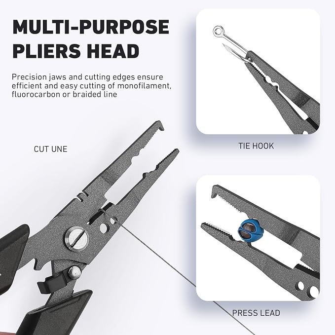 Golden J Teflon Fishing Pliers, Multi-Function Hook Remover-Split Ring Pliers, PE/Braided Line Cutter, Saltwater Resistant Fishing Gear, For Deep-Sea, Ice & Surf Fishing - Ideal for Anglers