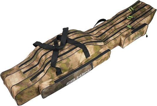Seaknight Portable Fishing Rod Case - 2 Sizes (53.15in/59.0in) Oxford Fabric Tackle Storage Bag for Travel, Durable Rod Carrier for Freshwater & Saltwater Anglers (Yellow Camou, 135cm/ 53.15in)
