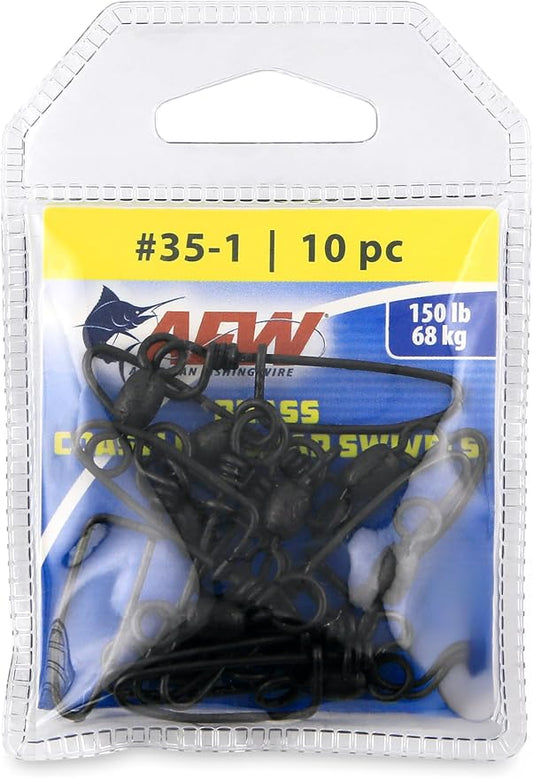 AFW Brass Coastlock Snap Swivels – Durable Fishing Gear with High-Strength Wire Snaps, Black Oxide Finish, Prevents Line Twisting & Kinking, Supports Up to 350 lb Test.