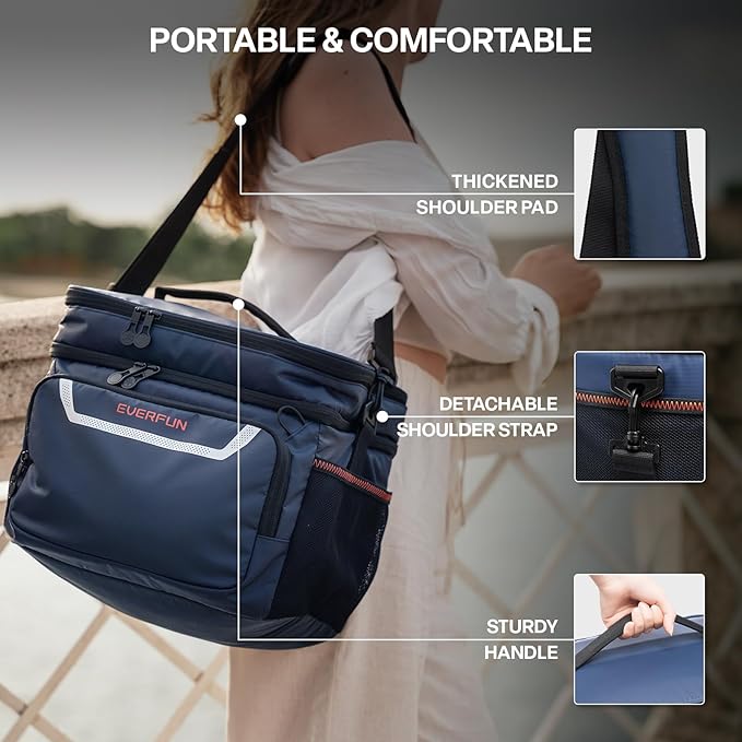 EVERFUN Small Compact Cooler Bag 24/48 Can Insulated Lunch Box Double Deck Soft Leak-Proof Waterproof Collapsible Ice Chest for Men Women Work Travel Car Trip Picnic Beach