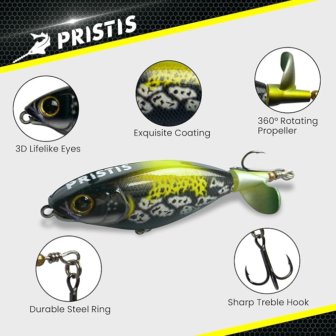 Pristis 3 pcs Topwater Fishing Plopper Lures, Floating Popper Bait Set with Chemically Sharpened Hooks for Saltwater Freshwater, Top Water Plopping Swimbait Teaser for Bass Tuna Perch Pike Crappie