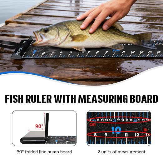 THKFISH 59 * 3.15" Fish Ruler with Measuring Board, Portable Waterproof Roll Up Fish Tape Measure for Boat, Kayak, Yacht and Workbench