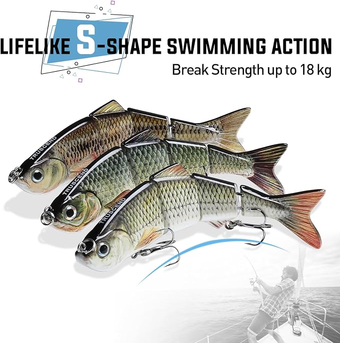 TRUSCEND Swimmax Easy Catch Fishing Lures with BKK Hooks, Wiggling, Vibrating, Rattling and Gurgling for More Bites, Heavy-Duty Dyneema Fiber Jointed Swimbaits for Bass, Trout, Crappie, Walleye, Pike