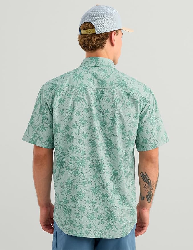 HUK Men's Tide Point Kc Scott Original Artwork Short Sleeve Shirt, Fishing Button Down