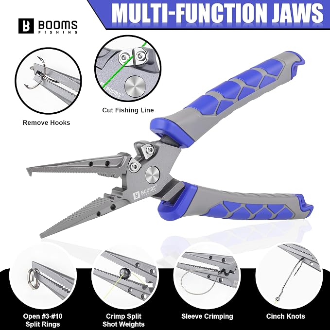 Booms Fishing Pliers Hook Remover: 7.5" Split Ring Pliers and Fish Hook Remover for Saltwater and Freshwater - Braid Line Cutter & Crimper with Lanyard - XW15 Multi-Function Fishing Tool for Angles