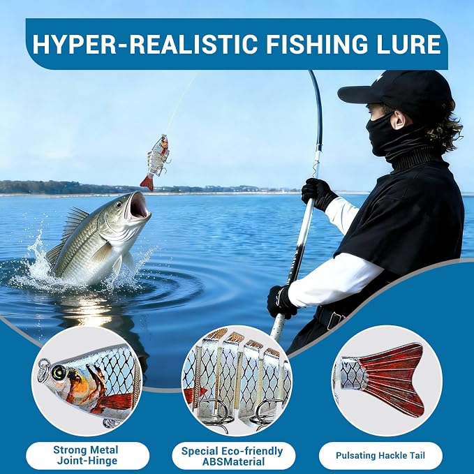 Keenjorika Fishing Lures Multi Jointed Fish Fishing Kits, Slow-Sinking Lifelike Segmented Swimbait Crankbaits, Realistic Swimming Action for Bass, Trout, Pike & Walleye, Freshwater and Saltwater