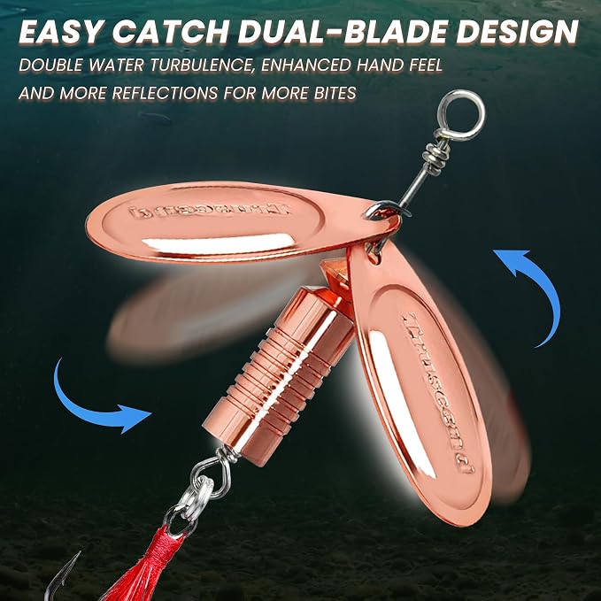TRUSCEND Vibespinner Easy Catch Fishing Lures with BKK Hooks, Tail Spinner Baits with 4 Actions, Vibrating Swimming Flashing & Jigging for More Bites, Spoon Lures for Bass Trout Crappie Walleye Pike