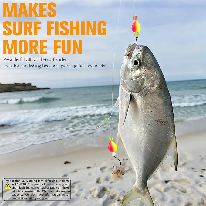 Dovesun 10PCS/4PCS Pompano Rigs for Surf Fishing Saltwater Fishing Rigs with Floats and Beads Unique Double-Line T-Knot Pre-Rigged Surf Fishing Gear & Tackle with Circle Hooks