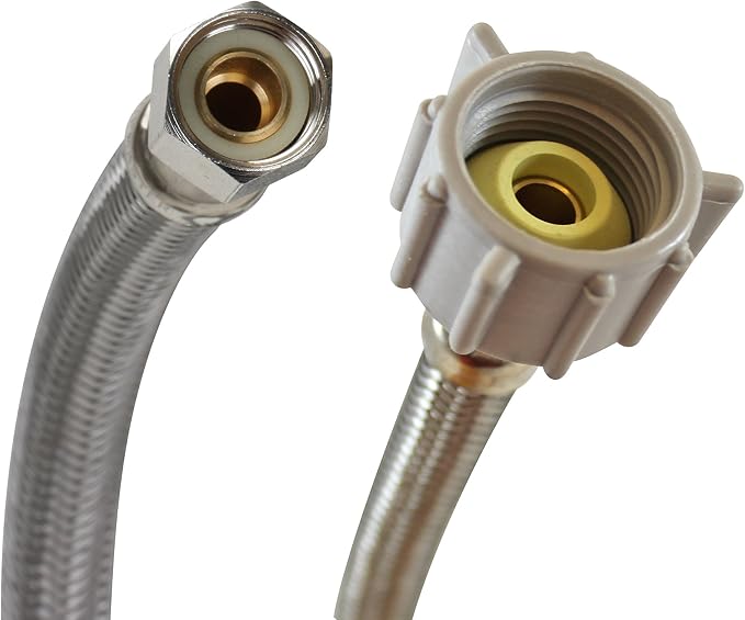 Fluidmaster B1T09 Toilet Connector, Braided Stainless Steel - 3/8 Female Compression Thread x 7/8 Female Ballcock Thread, 9-Inch Length