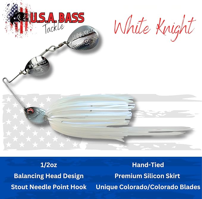 USA BASS Tackle Apache Attack Spinnerbait Type II Largemouth Smallmouth Spotted Bass Premium Fishing Bait Handtied Skirt Custom Blades Heavy Duty Hook New for 2025