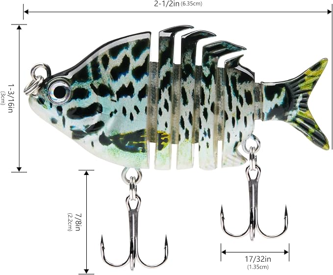 Bassdash SwimPanfish 2.5”/0.34oz Hard Bluegill Swimbaits Multi Jointed Topwater Trout Bass Fishing Crank Lure,Pack of 4