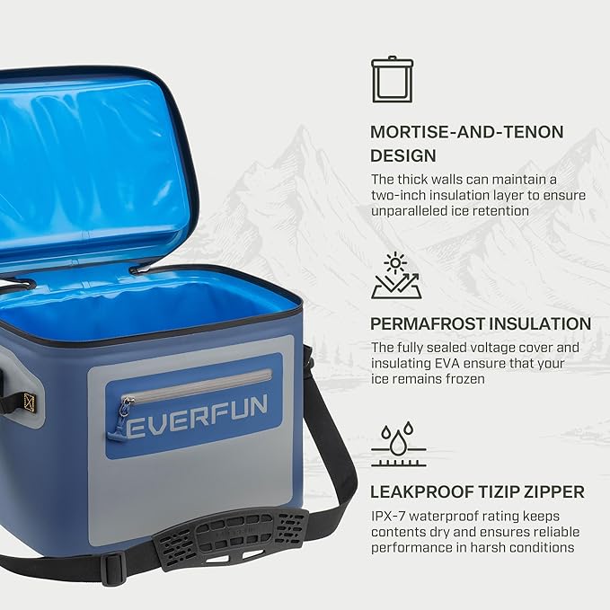 EVERFUN Soft Cooler 30 Can, Portable 24qt Insulated Small Cooling Lunch Box for Men and Women, Leakproof Ice Chest Bag for Travel, Beach, Camping, Boating, Fishing, Tailgating, Work and Picnic