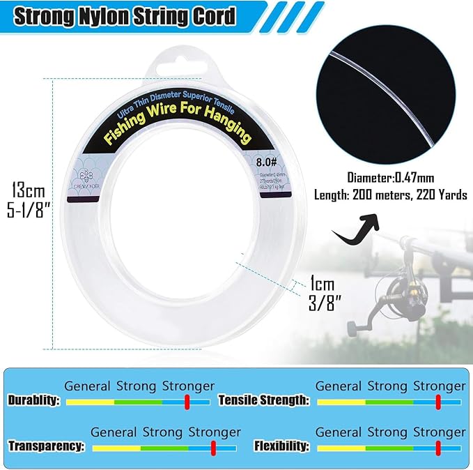 Clear Fishing Wire, Monofilament Fishing Line, Clear String for Hanging, Invisible Strong Wire Nylon Thread for Hanging Balloon Garland Picture Decorations