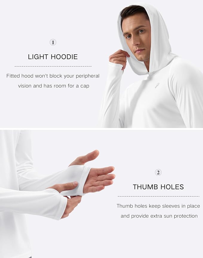 Pudolla Men's Sun Protection Hoodie Shirts UPF 50+ Rash Guard SPF Long Sleeve Fishing Shirt for Men Swim Hiking Boating