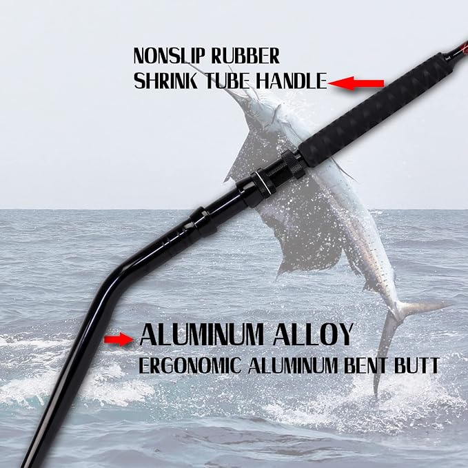 Fiblink Saltwater Fishing Trolling Rod 1-Piece Heavy Duty Roller Rod Big Game Conventional Boat Fishing Pole with Roller Guides (50-80lb/80-120lb/120-200lb)