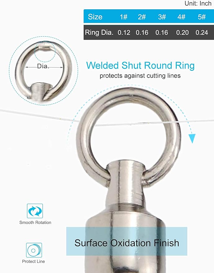 Saltwater Ball Bearing Swivel Set, Fishing Snap Swivels Heavy Duty Big Game Fishing Tackle Spinner Connector