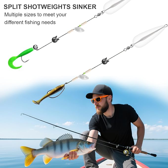 100/150Pcs Split Shot Fishing Weights – Premium Removable Fishing Sinkers,5/6 Sizes Assortment (0.02oz–0.14oz) for Freshwater & Saltwater Fishing
