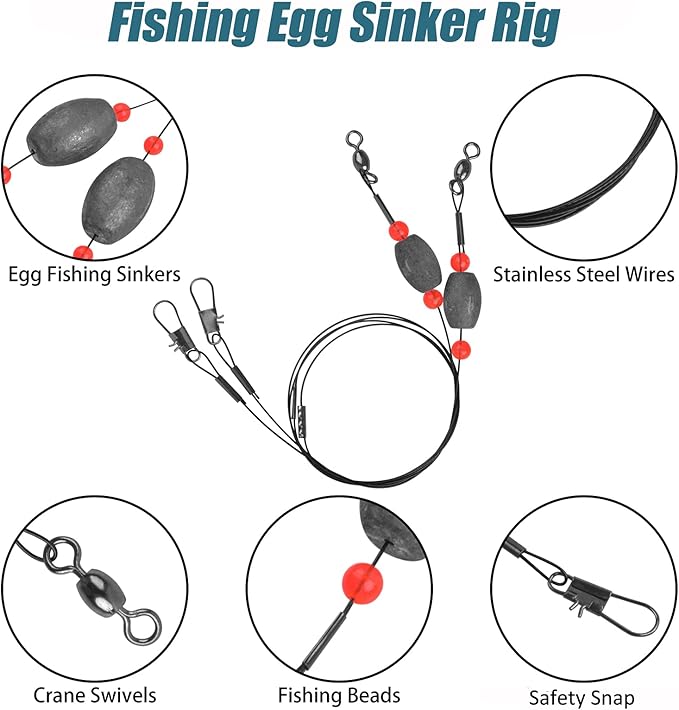 Saltwater Grouper Rigs Carolina & Bottom Surf Fishing Rigs with Egg Sinkers, Circle Hooks for Catfish Redfish Grouper Halibut Striper