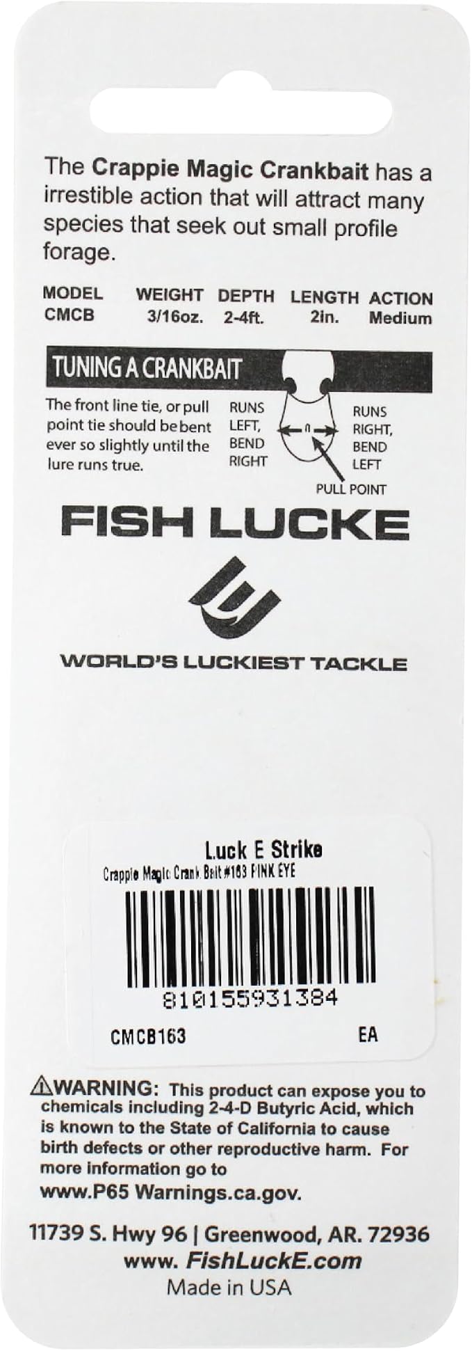Luck E Strike Crappie Magic Crankbait (2 Inch Crappie Lure) Made in The USA