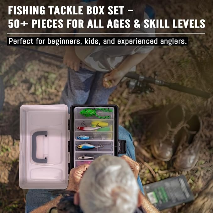 448-Pcs Fishing Lures Kit – Complete Large 3-Layer Tackle Box Set with Hooks, Weights, Bobbers, Pliers, Rigs, Leaders & Accessories for Men, Kids, Beginners, Gear gift choice for Fathers Day